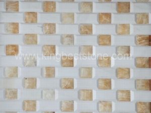 ハニーオニキスヒスイと白大理石の格子模様のモザイクタイル